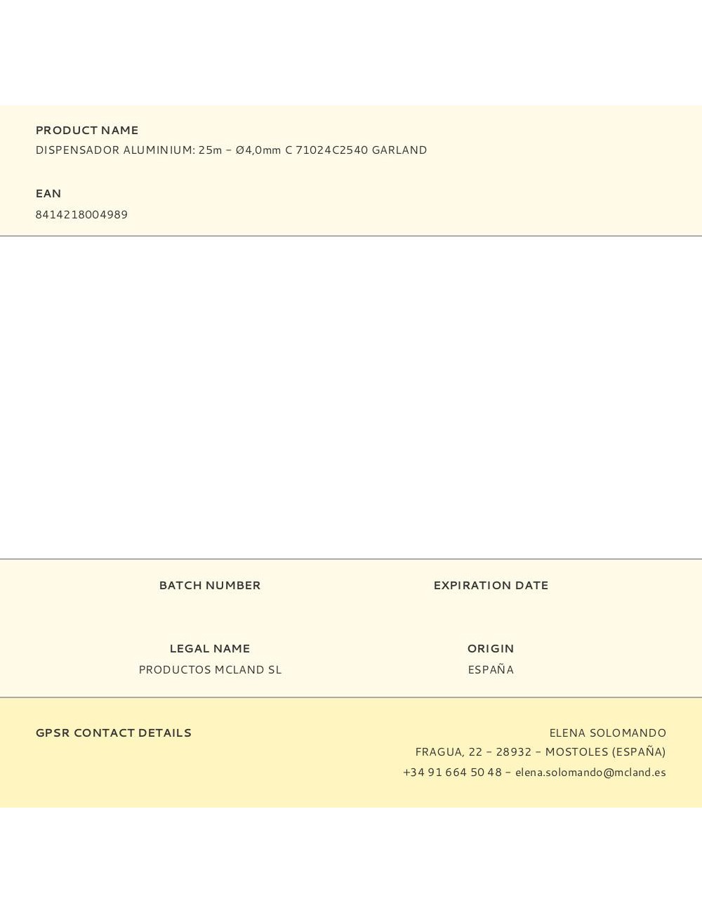 Dispensador aluminium: 25m - ø4,0mm c 71024c2540 garland