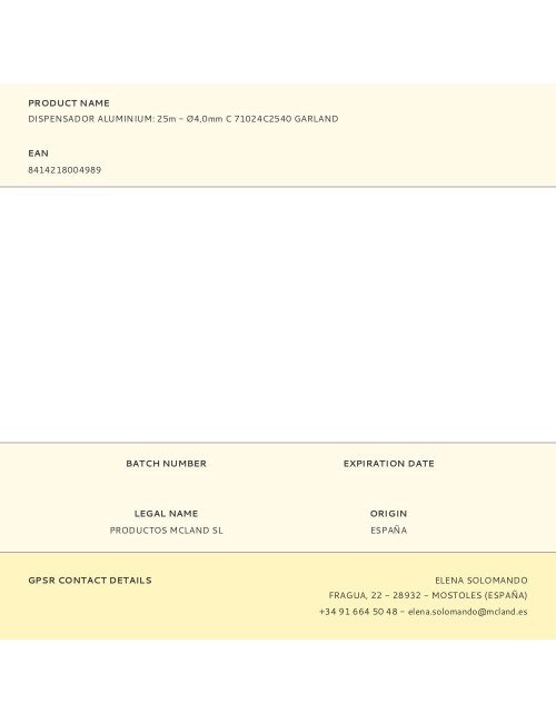 Dispensador aluminium: 25m - ø4,0mm c 71024c2540 garland