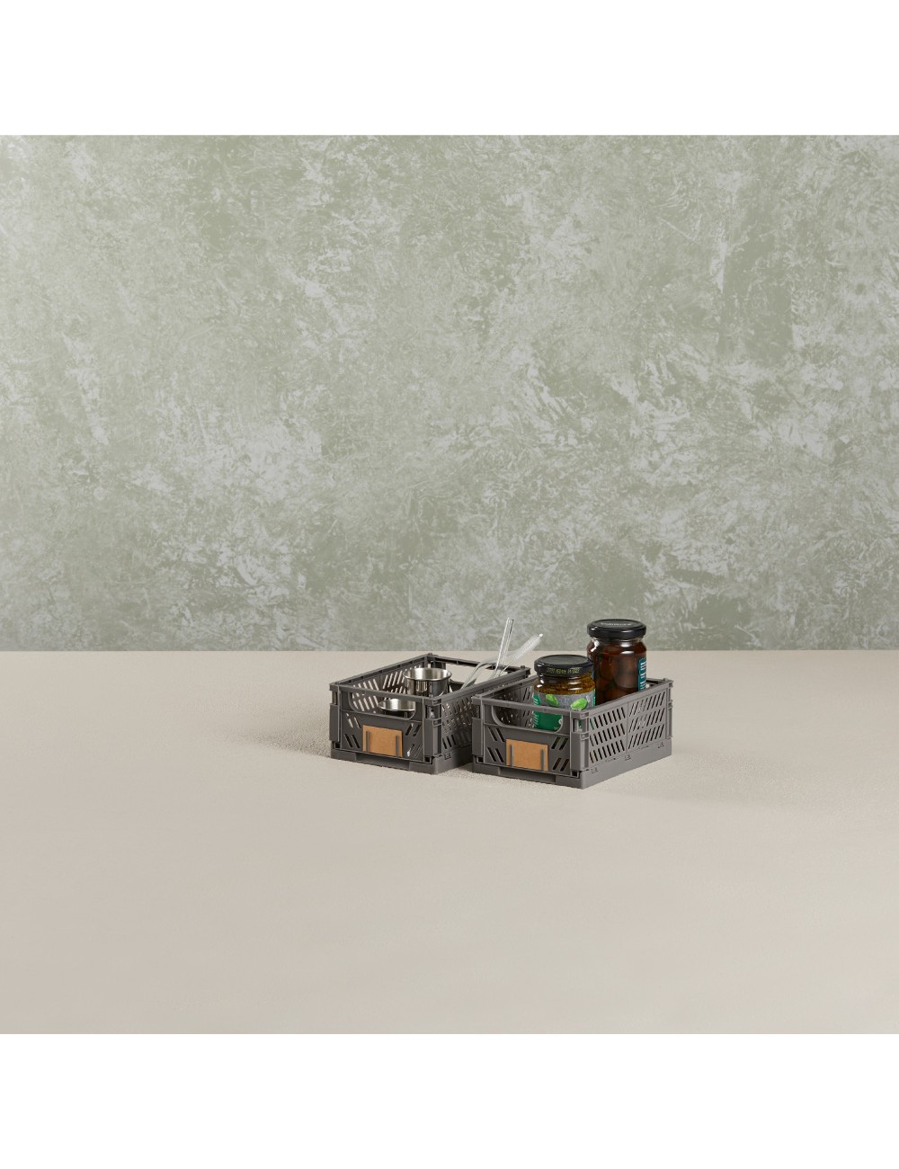 Caja almacenaje plegable gris 17 x 12.5 x 7 cm set 2 piezas