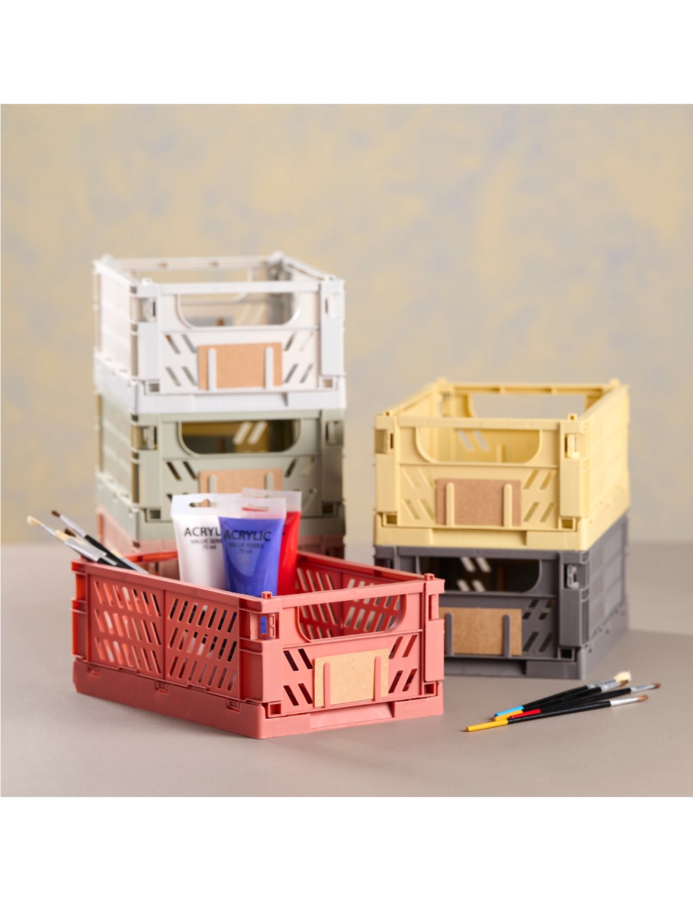 Caja almacenaje plegable arena 25 x 16,5 x 10 cm set 2 piezas