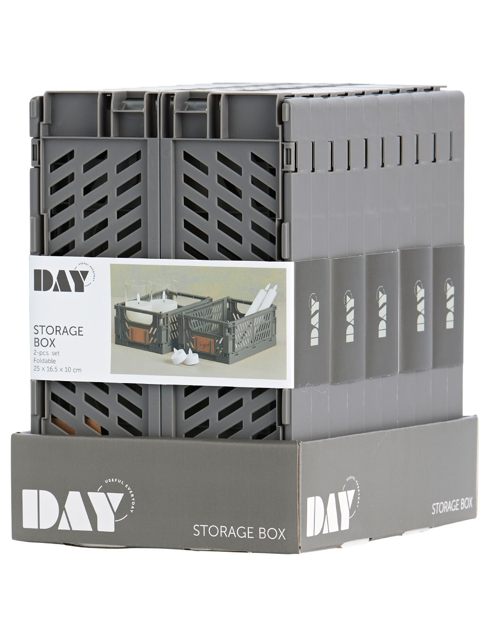 Caja almacenaje plegable gris 25 x 16,5 x 10 cm set 2 piezas