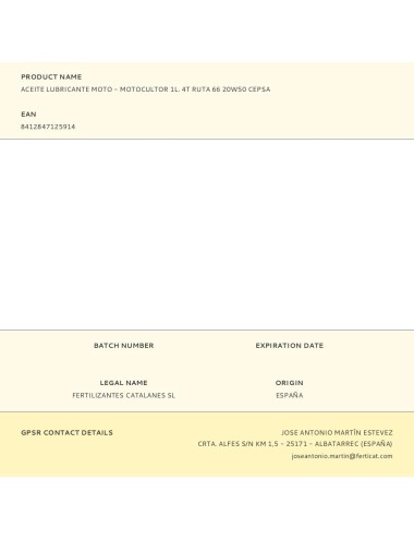 Aceite lubricante moto - motocultor 1l. 4t ruta 66 20w50 cepsa