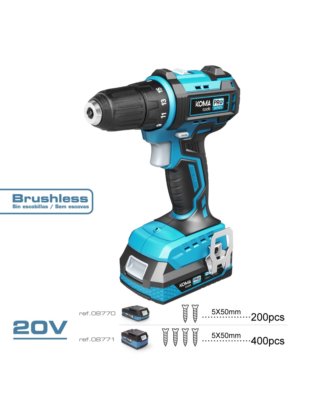 Kit taladro atornillador brushless 20 v