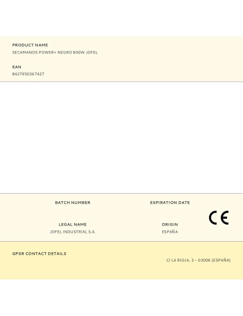 Secamanos power+ negro 800w jofel