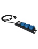 Base multiple 3 tomas 2p+t schuko, interruptor, ip44, 1,5 m de cable h05rr-f 3g1,5 mm, negra/azul