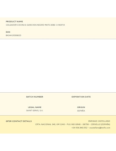 Colgador cocina 6 ganchos negro mate 3086-3 inofix