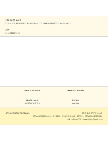 Colgador adherente reutilizable "j" transparente 1296-0 inofix