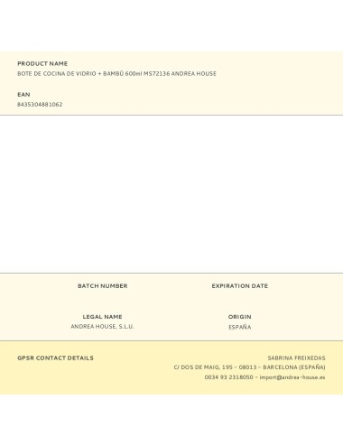 Bote de cocina de vidrio + bambú 600 ml