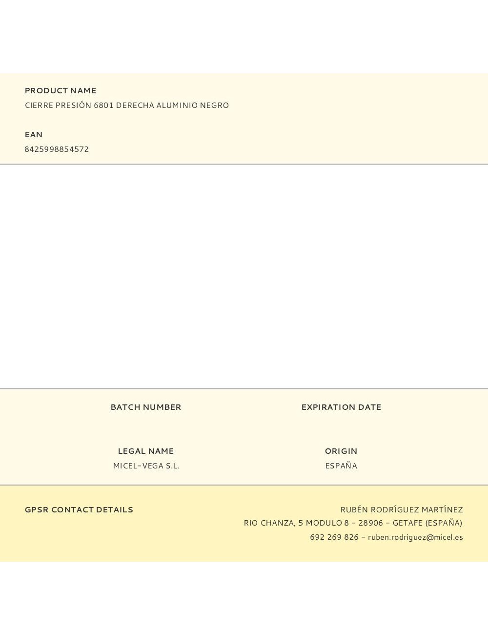 Cierre presión 6801 derecha aluminio negro