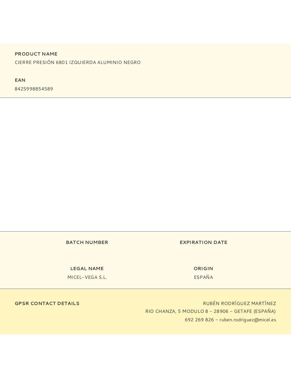 Cierre presión 6801 izquierda aluminio negro