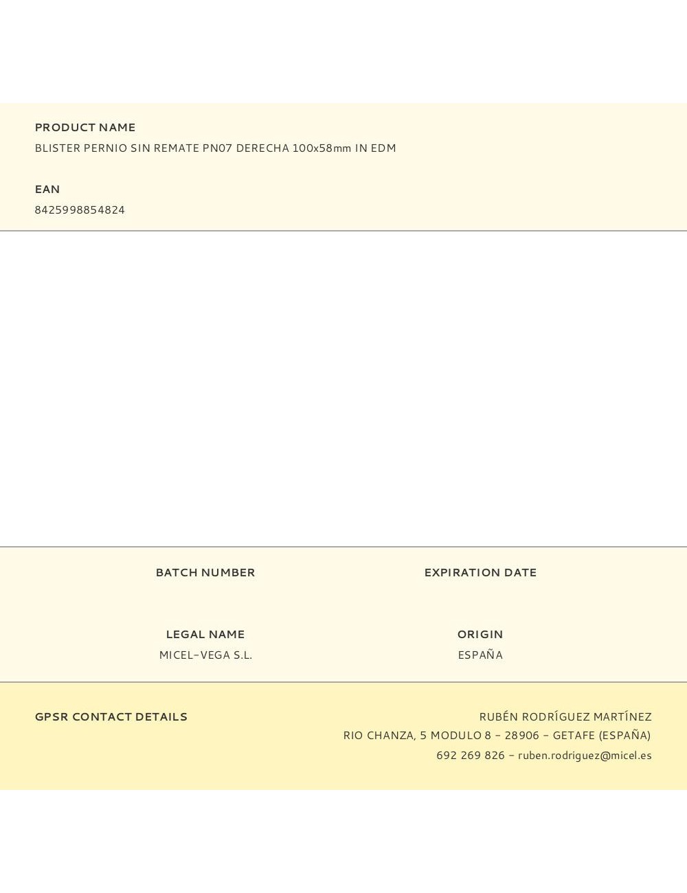 Blister pernio sin remate pn07 derecha 100x58mm in edm