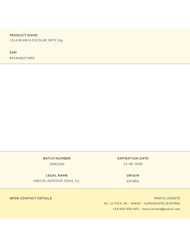 Cola blanca escolar, bote 1kg