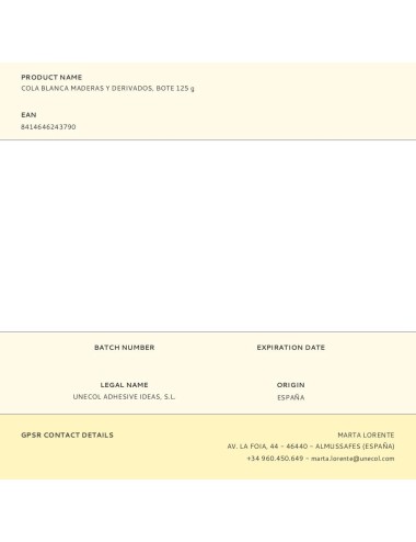 Cola blanca maderas y derivados, bote 125 g