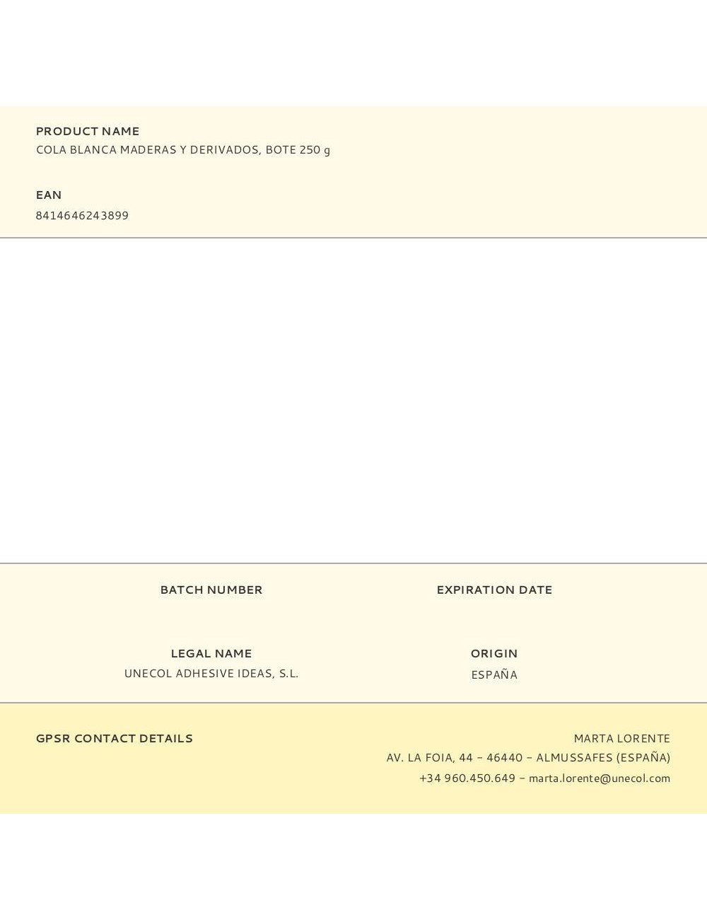 Cola blanca maderas y derivados, bote 250 g