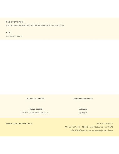 Cinta reparacion instant transparente 10 cm x 1,5 m