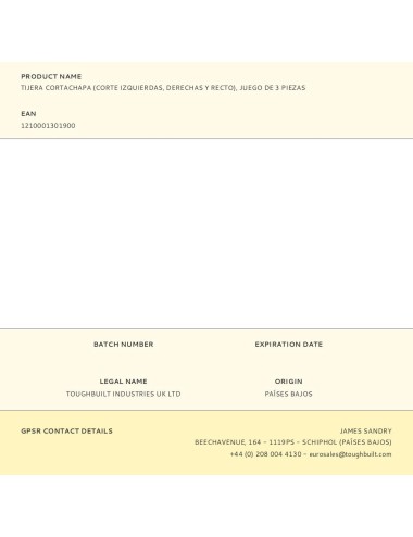 Tijera cortachapa (corte izquierdas, derechas y recto), juego de 3 piezas