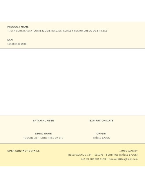 Tijera cortachapa (corte izquierdas, derechas y recto), juego de 3 piezas