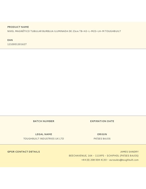 Nivel magnético tubular burbuja iluminada de 23cm tb-h2-l-m23-lh-m toughbuilt