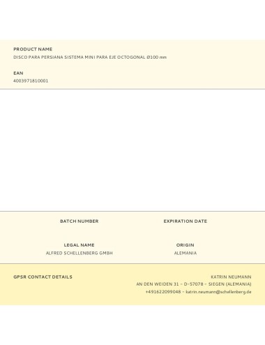 Disco para persiana sistema mini para eje octogonal ø100 mm