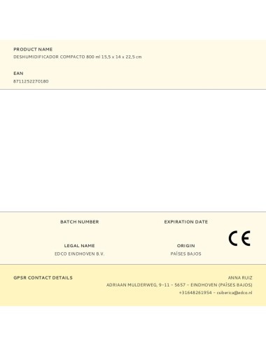 Deshumidificador compacto 800 ml 15,5 x 14 x 22,5 cm