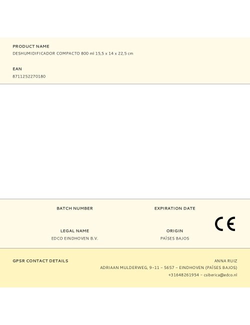 Deshumidificador compacto 800 ml 15,5 x 14 x 22,5 cm