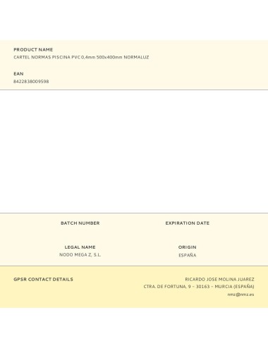 Cartel normas piscina pvc 0,4mm 500x400mm normaluz