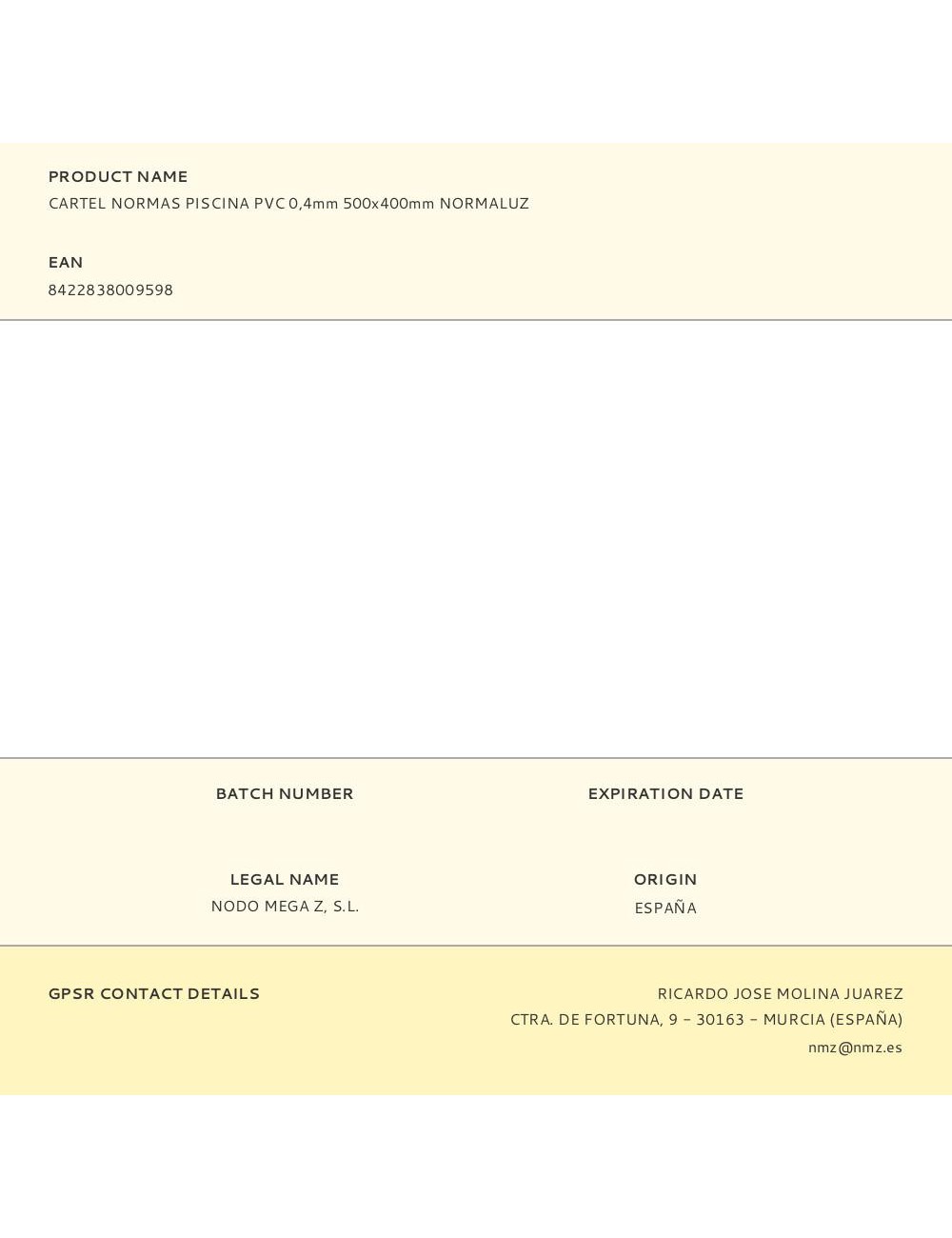 Cartel normas piscina pvc 0,4mm 500x400mm normaluz
