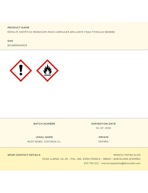 Esmalte sintético monocapa rojo carruajes brillante 750 ml