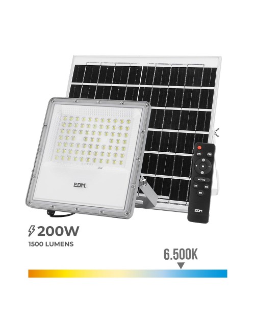 Foco proyector led solar 200 w 1500 lm 6500 k luz fría