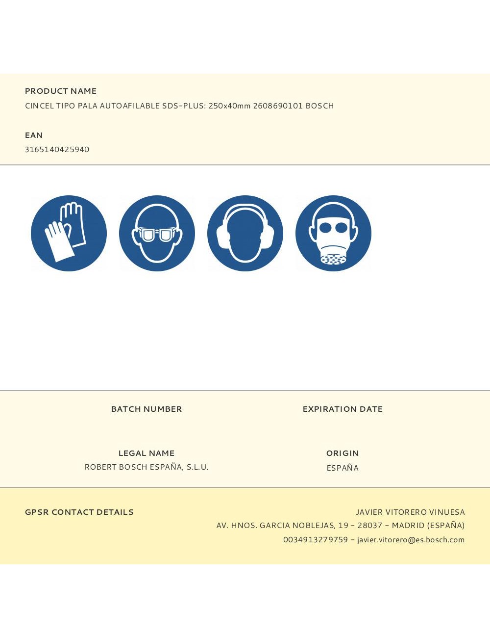 Cincel tipo pala autoafilable sds-plus, 250 x 40 mm