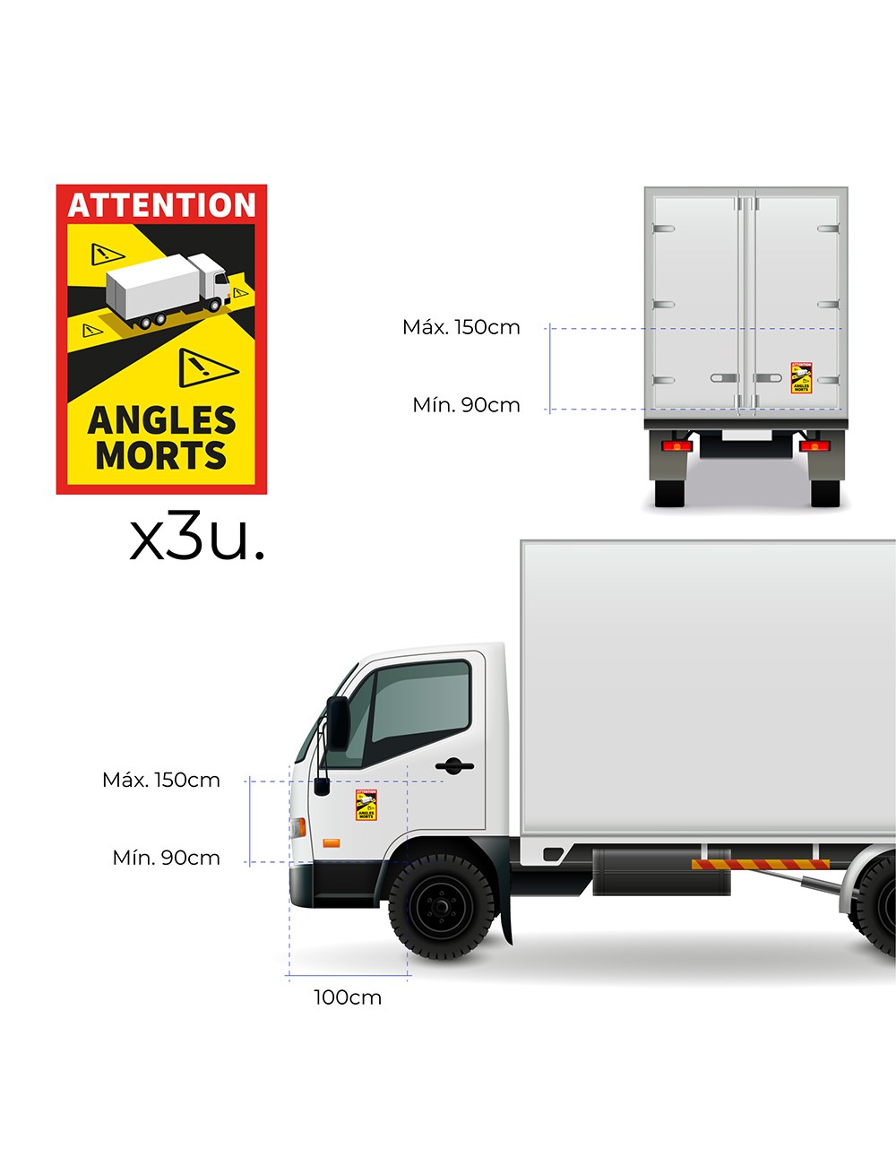 Pack 3 adhesivos "angles morts" camión 17 x 25 cm