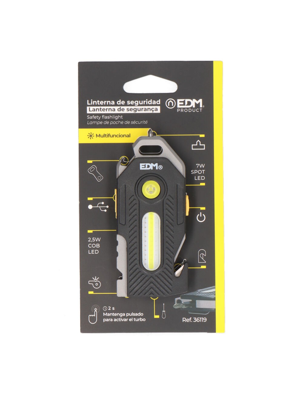 Linterna de seguridad 6 en 1 titan survival, 7+ 2,5w, 400 lm, 2 leds, 300mah