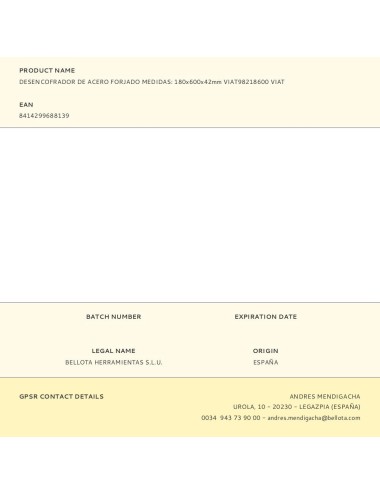 Desencofrador de acero forjado medidas: 180x600x42mm viat98218600 viat