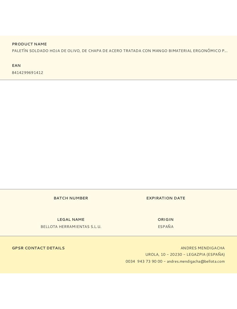 Paletín soldado hoja de olivo, de chapa de acero tratada con mango bimaterial ergonómico para una mayor comodidad. medidas:  ...