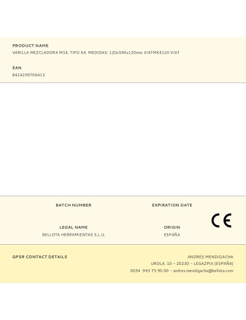 Varilla mezcladora m14, tipo k4. medidas: 120x590x120mm viatmk4120 viat