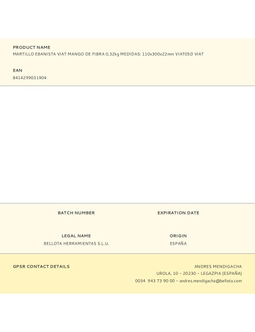 Martillo ebanista con mango de fibra 0,32 kg medidas: 110 x 300 x 22 mm