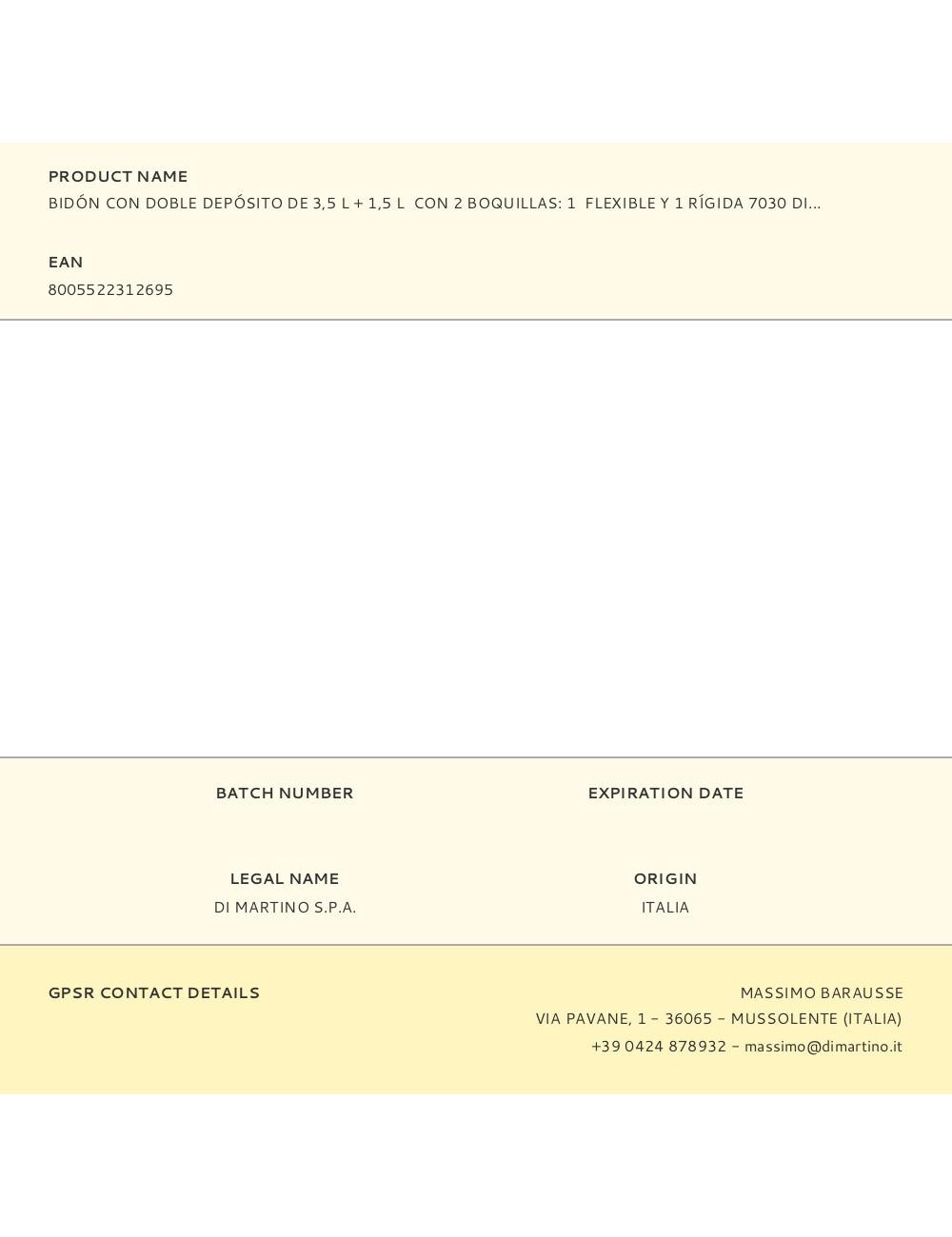 Bidón con doble depósito de 3,5 l + 1,5 l con 2 boquillas: 1 flexible y 1 rígida 7030 di martino