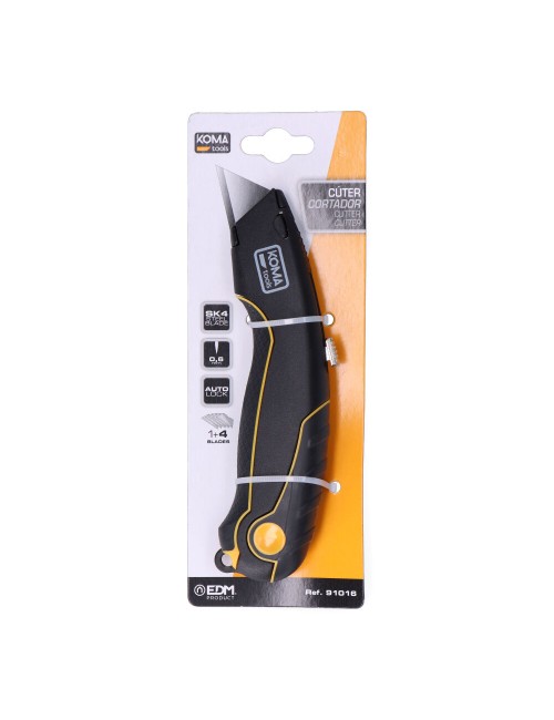 Cúter con cuchilla retráctil + 5 cuchillas trapezoidal.