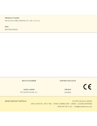 Estufa de leña frontal 57 x 40 x 71,7 cm