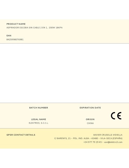 Aspirador escoba sin cable 2 en 1, 200w 18kpa