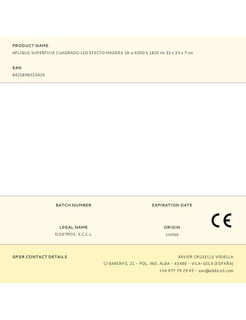 Aplique superficie cuadrado led efecto madera 18 w 6500 k 1820 lm 33 x 33 x 7 cm