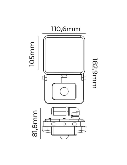 Foco proyector led frameless con sensor 20 w 1560 lm 6000 k luz fria 11 x 10,5 cm
