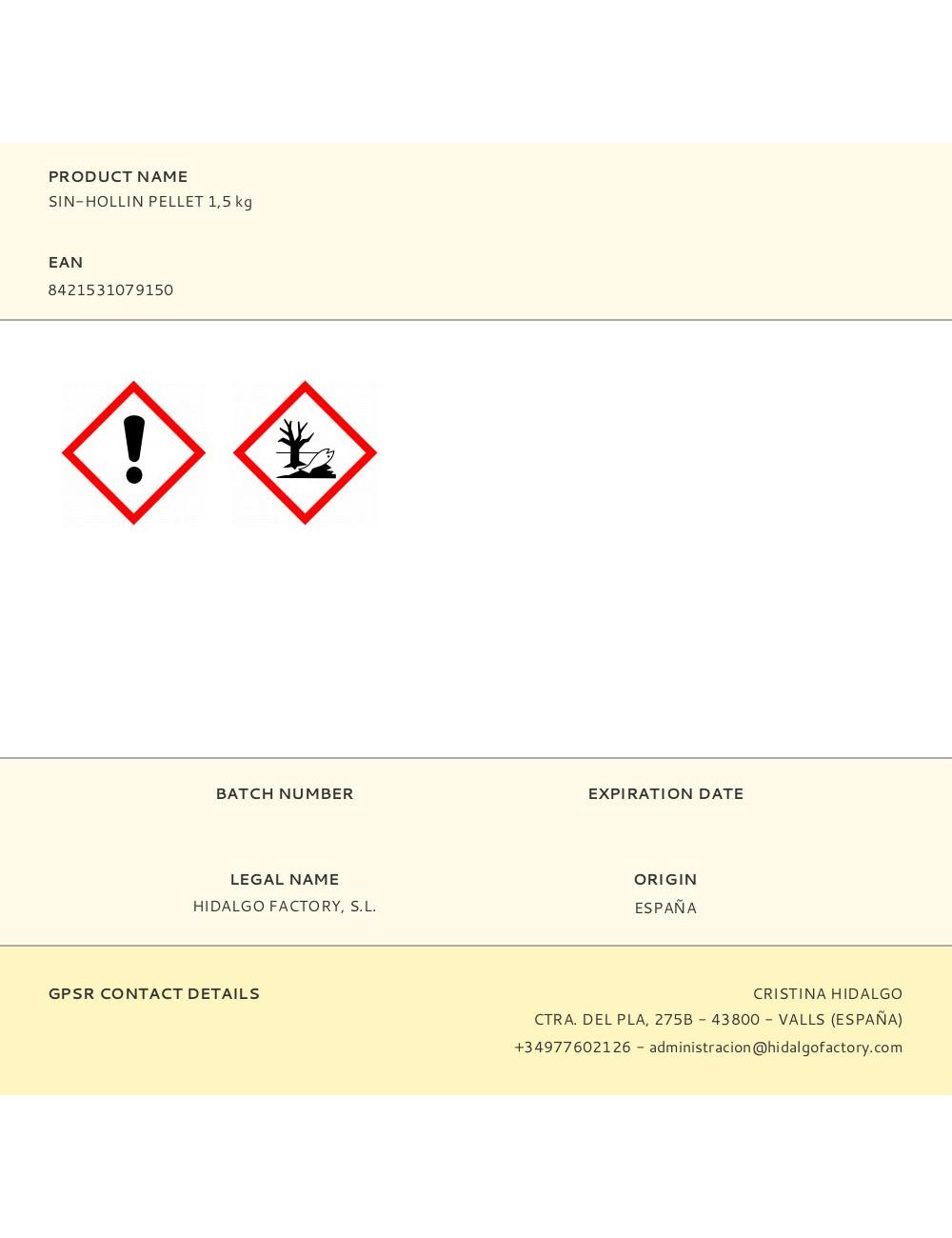 Sin-hollin pellet 1,5 kg