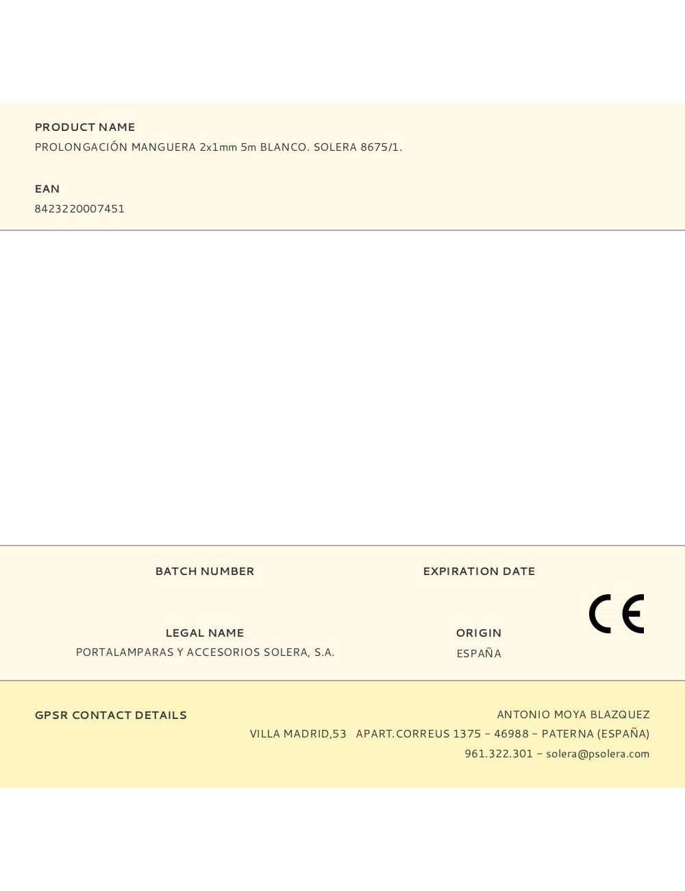 Prolongación manguera 2x1mm 5m blanco