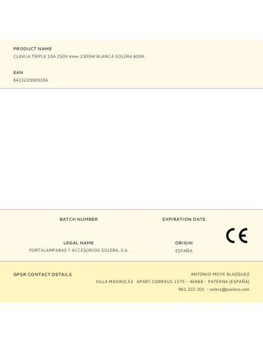 Clavija triple 10a 250v 4mm 2300w blanca solera 6009.