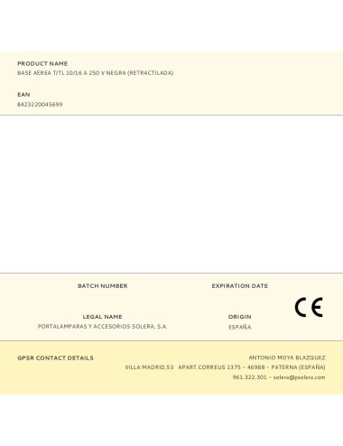 Base aerea t/tl 10/16 a 250 v negra (retractilada)