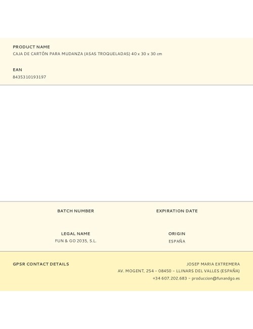 Caja de cartón para mudanza (asas troqueladas) 40 x 30 x 30 cm