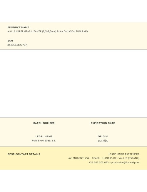 Malla impermeabilizante (2,5 x 2,5 mm) blanca 1 x 50 m