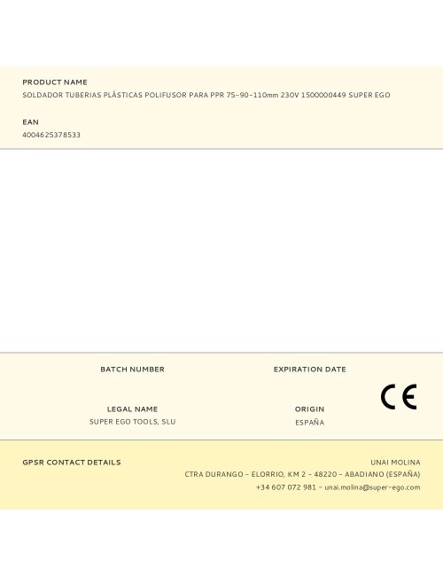 Soldador tuberias plásticas polifusor para ppr 75-90-110mm 230v 1500000449 super ego