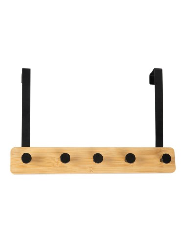 Colgador sobrepuerta de metal negro y madera 38 x 25 cm